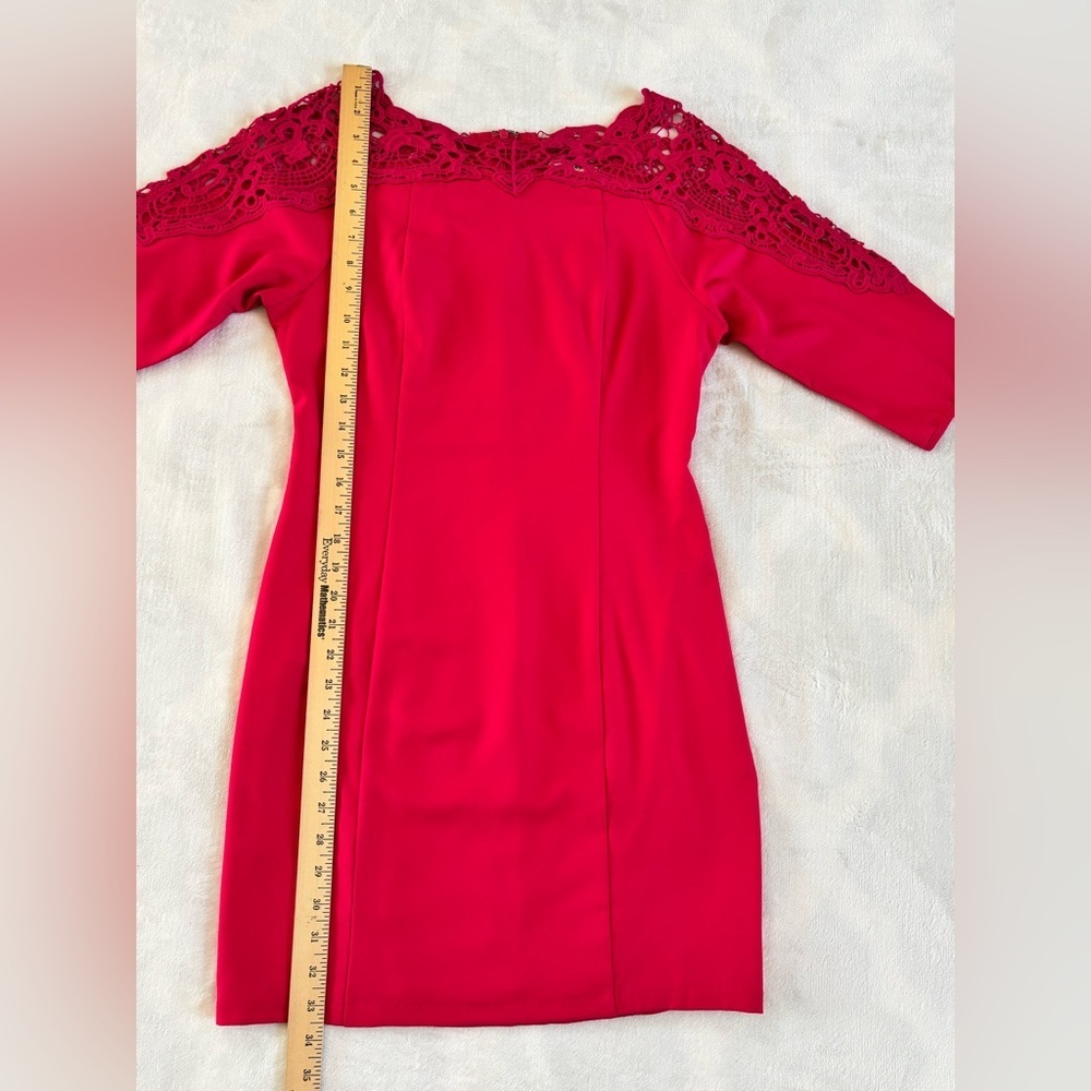 Esley Boho Fuchsia Pink Raspberry Lace Crochet Neckline Sheath Dress Size S - Picture 5 of 12